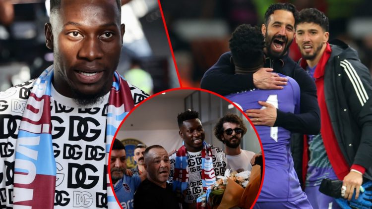 Andre Onana with Ruben Amorim during a Europa League match, inset the Manchester United loanee, inset the Trabzonspor summer signing.