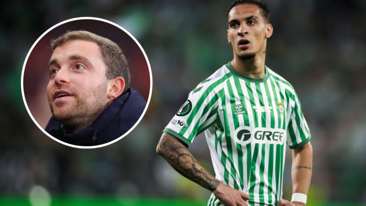 Manchester United winger Antony on loan at Real Betis, inset of transfer journalist Fabrizio Romano.