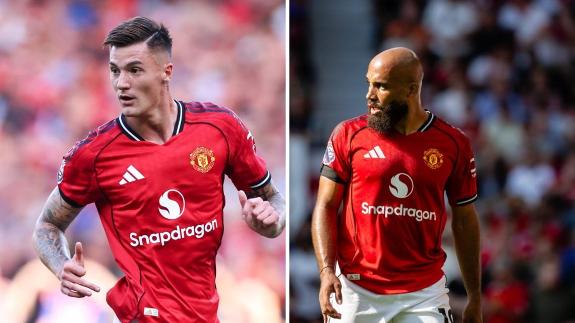 Split image of Manchester United forwards Benjamin Sesko and Bryan Mbeumo.