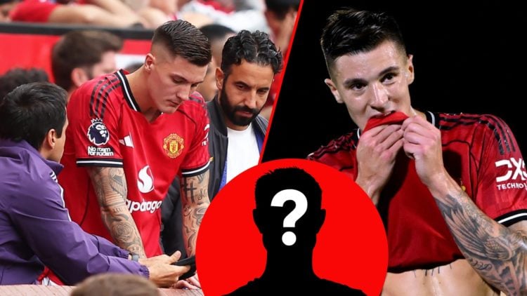 Benjamin Sesko with Ruben Amorim during the Premier League match against Burnley at Old Trafford, inset the Manchester United striker.