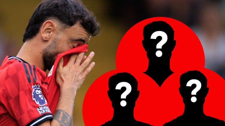 Bruno Fernandes looks dejected during the Premier League match between Fulham and Manchester United at Craven Cottage in 2025 in London, England.