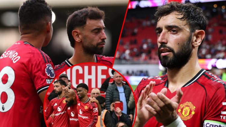 Bruno Fernandes after the Everton match, inset Casemiro with the Portugal midfielder, inset Manchester United players vs Burnley at Old Trafford.