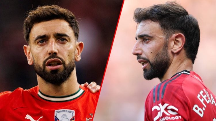 Bruno Fernandes ahead of the FIFA World Cup 2026 qualifier match between Hungary and Portugal at the Puskas Arena, inset the Manchester United midf...