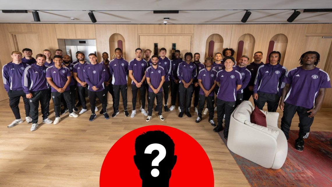 Manchester United players, including Bruno Fernandes, attends the official opening of the refurbished training complex at Carrington in 2025.