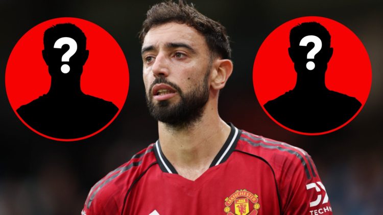 Bruno Fernandes looks on during the Premier League match between Manchester City and Manchester United at the Etihad Stadium in 2025.