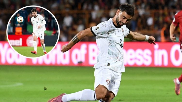 Manchester United captain Bruno Fernandes in action for Portugal against Armenia, World Cup qualifier.