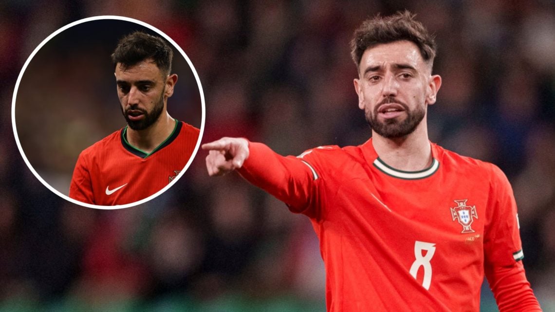 Manchester United captain Bruno Fernandes in action for Portugal, inset of Fernandes.