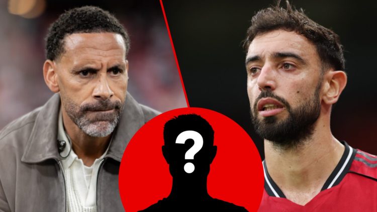 Former Manchester United player and TNT Sports pundit Rio Ferdinand, inset Bruno Fernandes against Manchester City in the Premier League match at t...