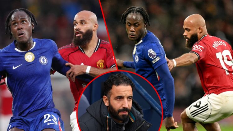 Trevoh Chalobah and Bryan Mbeumo in the Premier League match at Old Trafford, inset the Manchester United summer signing against Chelsea, inset Rub...