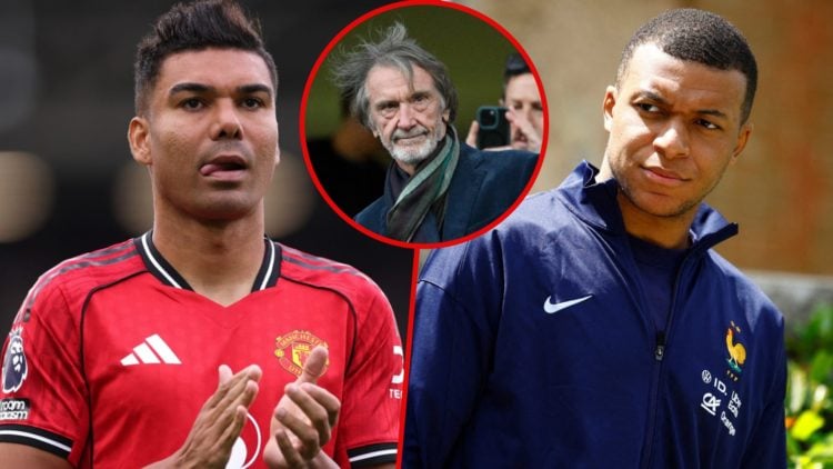 Casemiro, Kylian Mbappe, and Sir Jim Ratcliffe inset