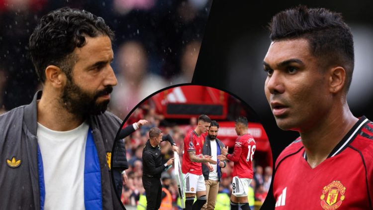 Casemiro during the Premier League match vs Fulham at Craven Cottage, inset Ruben Amorim during the Burnley clash at Old Trafford, inset the midfie...