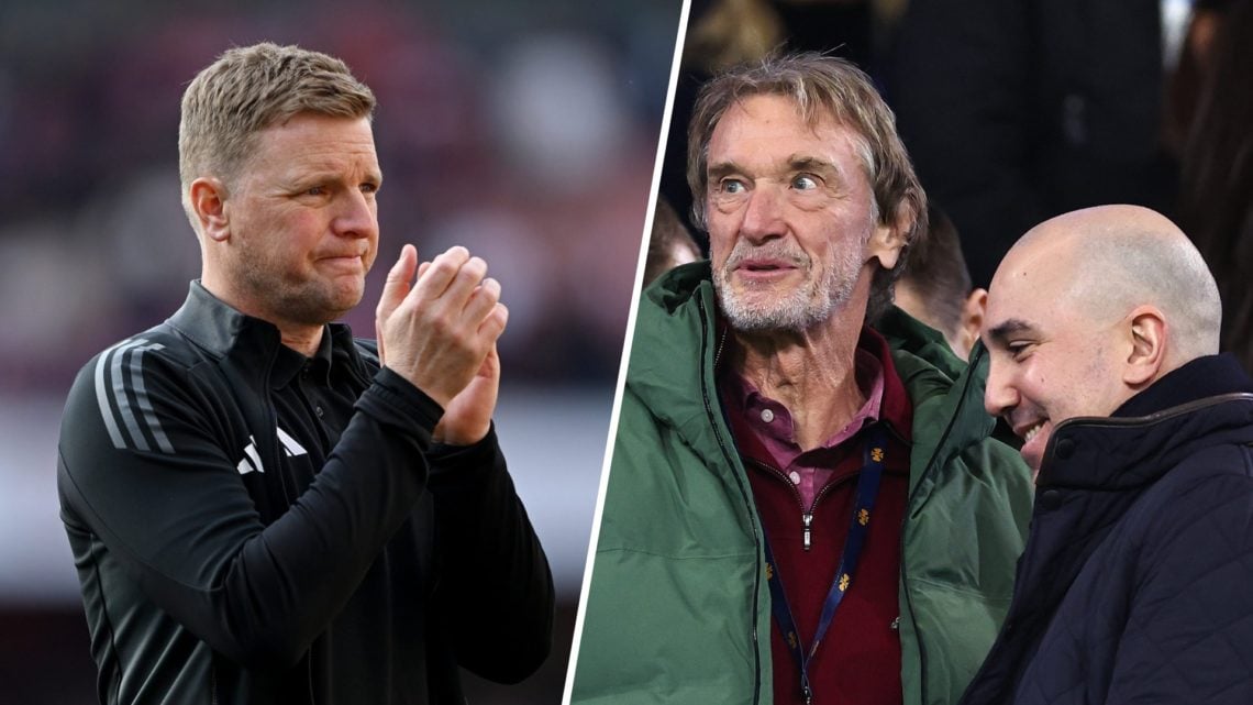 Eddie Howe split image with Sir Jim Ratcliffe