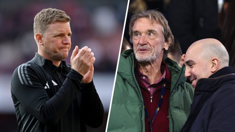Eddie Howe split image with Sir Jim Ratcliffe