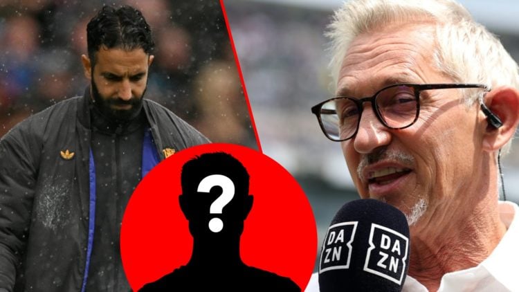 Former England and Barcelona striker Gary Lineker, inset Manchester United manager Ruben Amorim at the Etihad amid the Manchester City match.