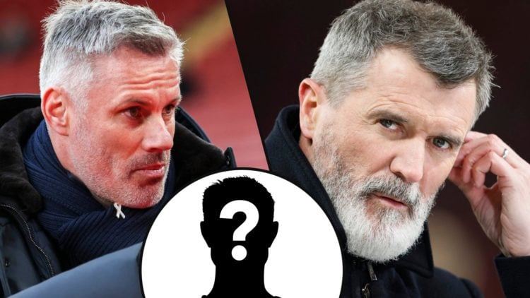 Sky Sports pundit Roy Keane before the FA Cup match between Manchester United and Leicester City at Old Trafford, inset Liverpool legend Jamie Carr...