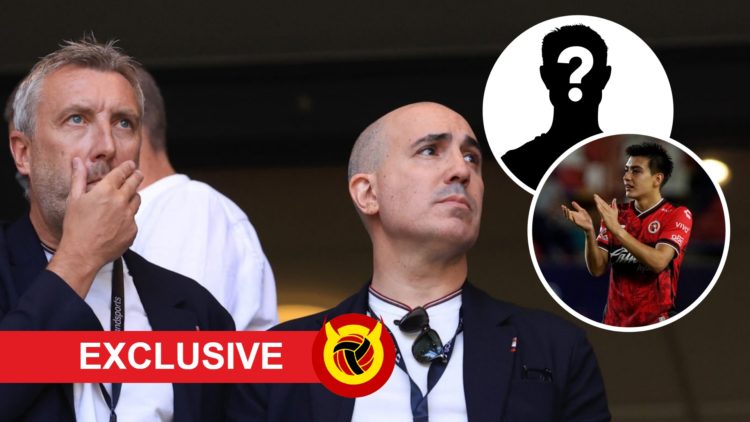 Manchester United chiefs Jason Wilcox and Omar Berrada, split image with Mexican midfield talent Gilberto Mora.