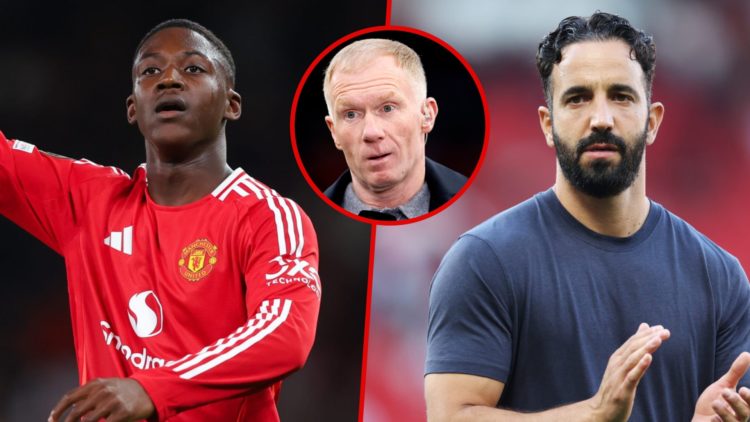 Kobbie Mainoo and Ruben Amorim, with Paul Scholes inset