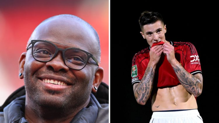 Split image of Louis Saha and Manchester United striker Benjamin Sesko.