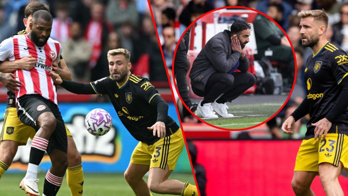 Igor Thiago with Harry Maguire and Luke Shaw, inset the Manchester United defender in the Premier League match vs Brentford, inset Ruben Amorim at ...