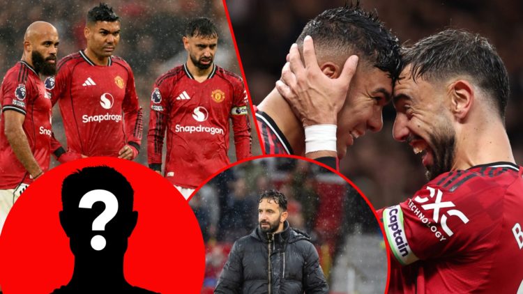 Casemiro and Bruno Fernandes, inset the Manchester United captain in the Premier League match against Chelsea, inset Ruben Amorim at Old Trafford.
