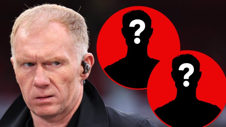 Manchester United legend Paul Scholes working as a television pundit for TNT Sports during the Europa League match between Manchester United and At...