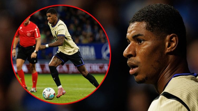 Marcus Rashford during the La Liga match between Real Oviedo and Barcelona at the Carlos Tartiere Stadium, inset the Manchester United and England ...