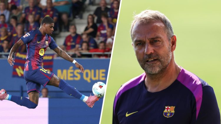 Marcus Rashford split image with Hansi Flick