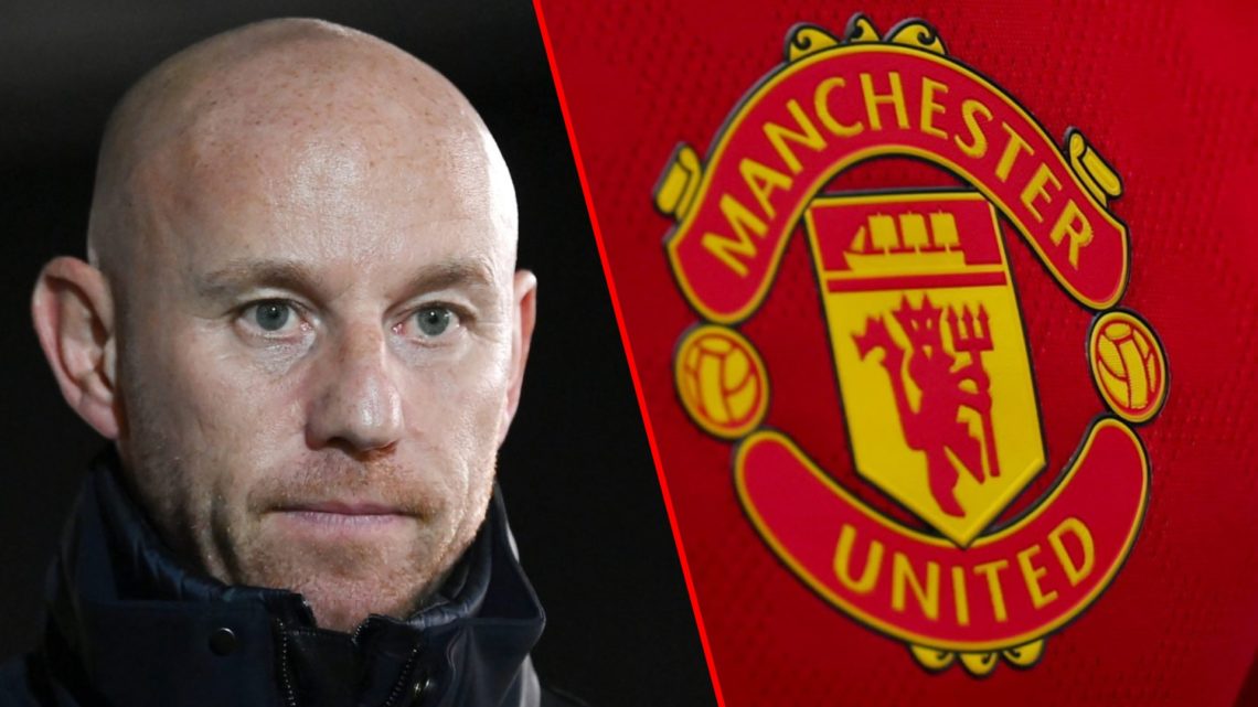 Nicky Butt during the FA Cup match between Salford City and Peterborough United at the Peninsula Stadium, inset the Manchester United club crest.