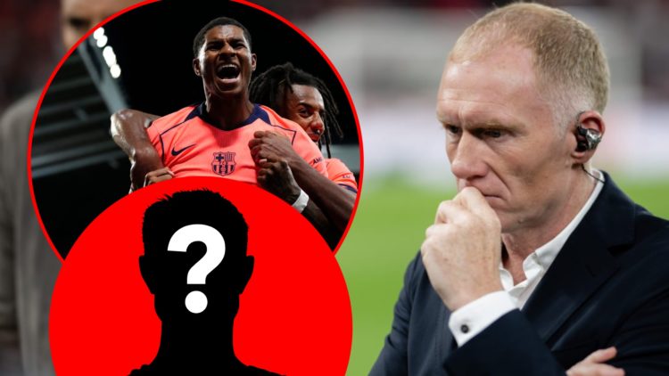 Former Manchester United player and TNT Sports pundit Paul Scholes, inset Marcus Rashford against Newcastle in Barcelona’s Champions League win at ...