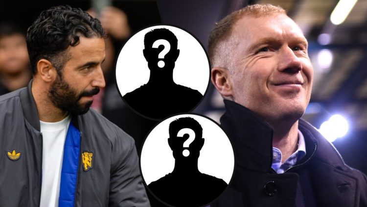 Manchester United legend and TNT Sports pundit Paul Scholes, inset Ruben Amorim ahead of the Premier League match against Burnley at Old Trafford.