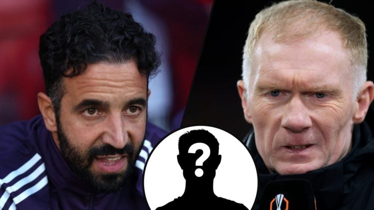 TNT Sports pundit Paul Scholes ahead of the Europa League match between Manchester United and Real Sociedad at Old Trafford, inset Ruben Amorim.