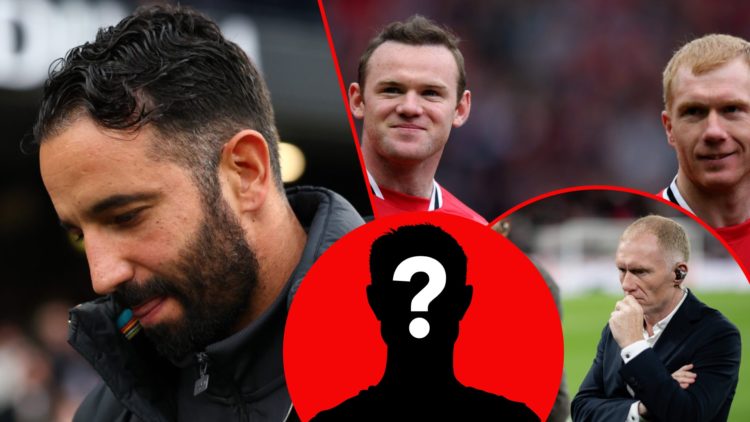 Premier League icons Wayne Rooney and Paul Scholes at Old Trafford, inset Ruben Amorim at the Etihad, inset the Manchester United legend.