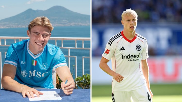 Split image of brothers Rasmus Hojlund and Oscar Hojlund.