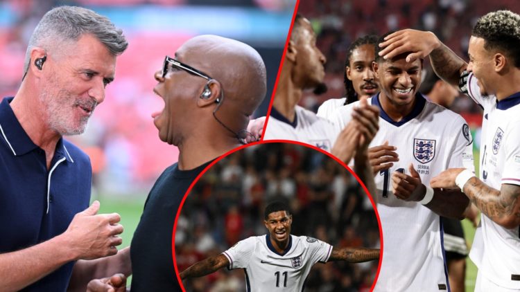 Roy Keane and Ian Wright as pundits, inset Marcus Rashford against Serbia, inset the Manchester United and Barcelona star playing for England.