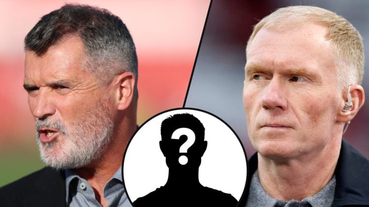 TNT Sports pundit Paul Scholes before the Europa League match between Manchester United and Lyon at Old Trafford, inset Sky Sports pundit Roy Keane.