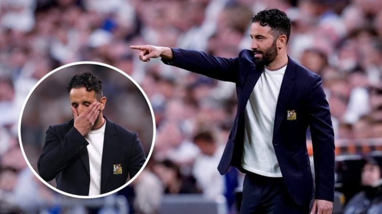 Manchester United head coach Ruben Amorim disappointed during Europa League final 2025.