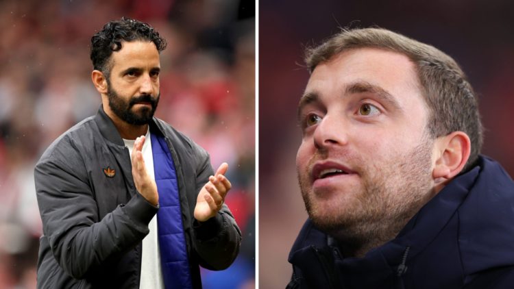 Split image of Manchester United head coach Ruben Amorim and transfer journalist Fabrizio Romano.