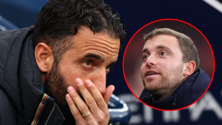 Manchester United manager Ruben Amorim during the Premier League match between Manchester City and Manchester United at the Etihad Stadium, inset F...