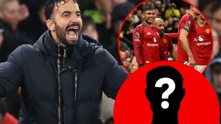 Manchester United head coach Ruben Amorim during the Premier League match between Manchester United and Chelsea at Old Trafford, inset the Red Devi...