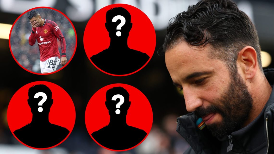 Manchester United boss Ruben Amorim during the Premier League match between Manchester City and Manchester United at the Etihad Stadium, inset Case...