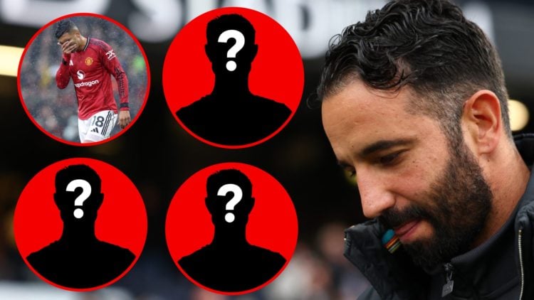 Manchester United boss Ruben Amorim during the Premier League match between Manchester City and Manchester United at the Etihad Stadium, inset Case...
