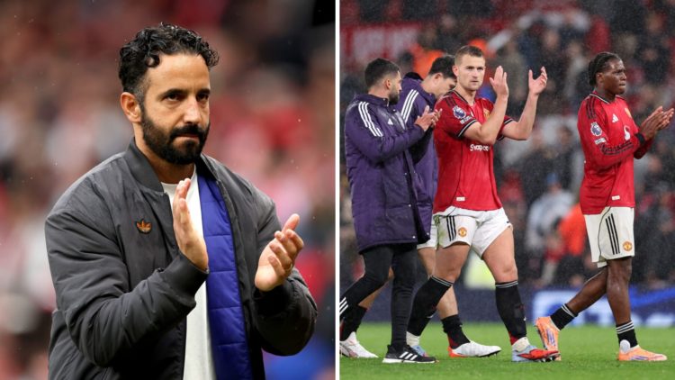 Split image of Manchester United head coach Ruben Amorim and defender Matthijs de Ligt.