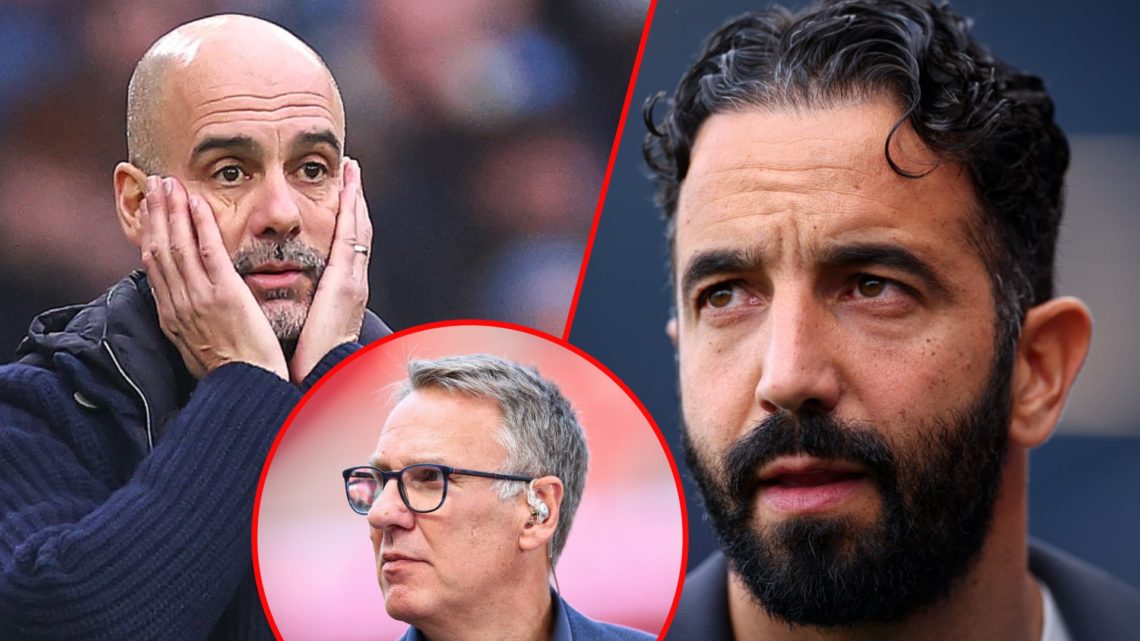 Ruben Amorim during the Premier League match between Fulham and Manchester United, inset Manchester City manager Pep Guardiola, inset Paul Merson.