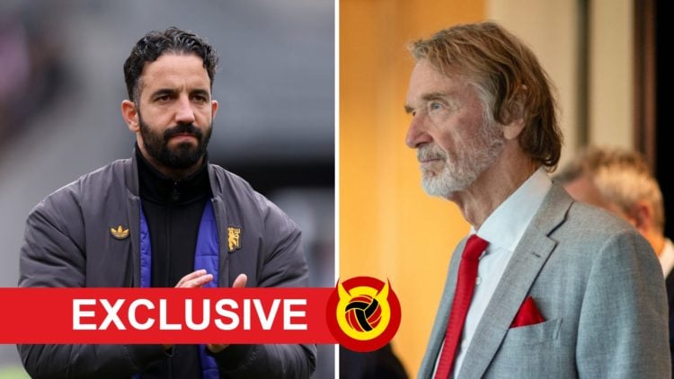 Exclusive split image of Manchester United head coach Ruben Amorim applauding, and co-owner Sir Jim Ratcliffe.
