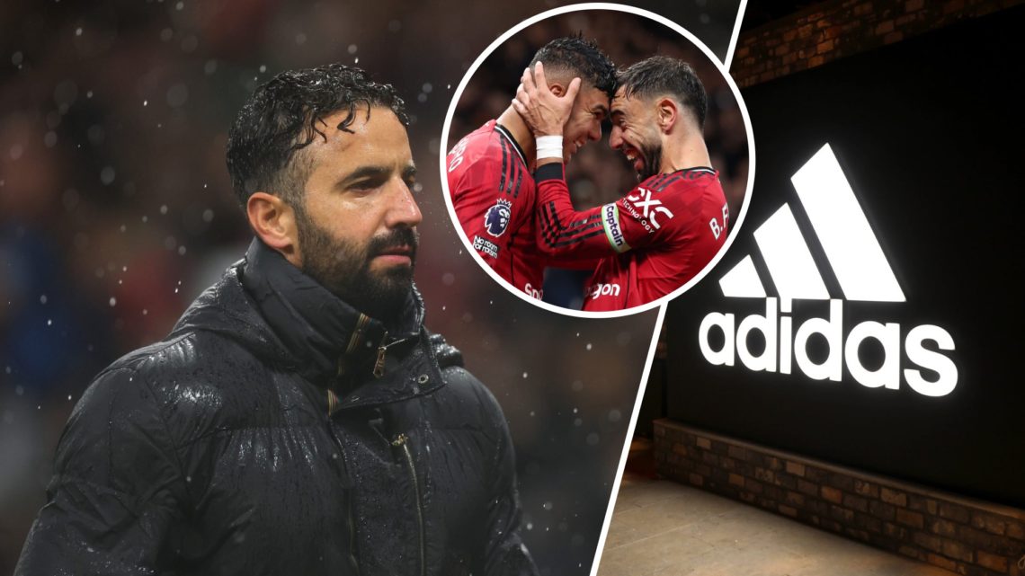 Ruben Amorim split image with Adidas, Bruno Fernandes and Casemiro