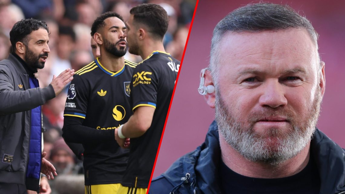 Amazon Prime Video pundit Wayne Rooney, inset Ruben Amorim during Manchester United’s Premier League match against Brentford at the Gtech Community...