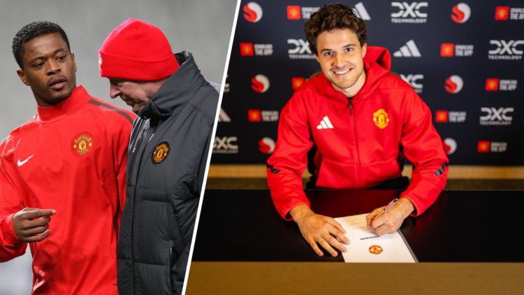 Senne Lammens split image with Patrice Evra