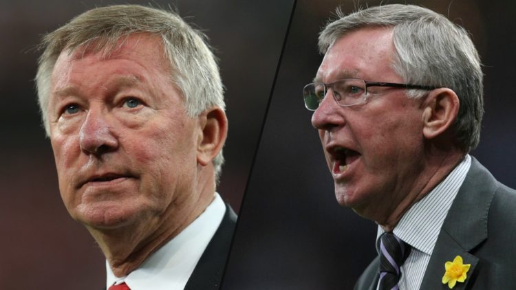 Sir Alex Ferguson looks on during a Champions League match for Manchester United in 2012, inset the iconic former Aberdeen manager.