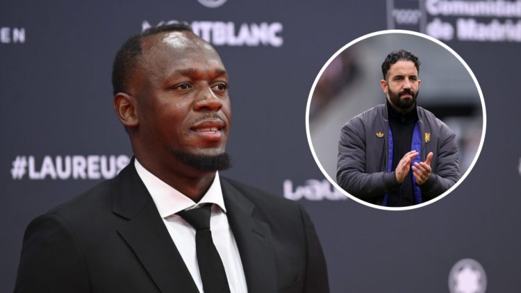 World record holder sprinter Usain Bolt, inset of Manchester United head coach Ruben Amorim.