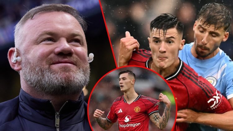 Premier League and England icon Wayne Rooney, Benjamin Sesko against Manchester City star Ruben Dias at the Etihad, inset the Manchester United str...